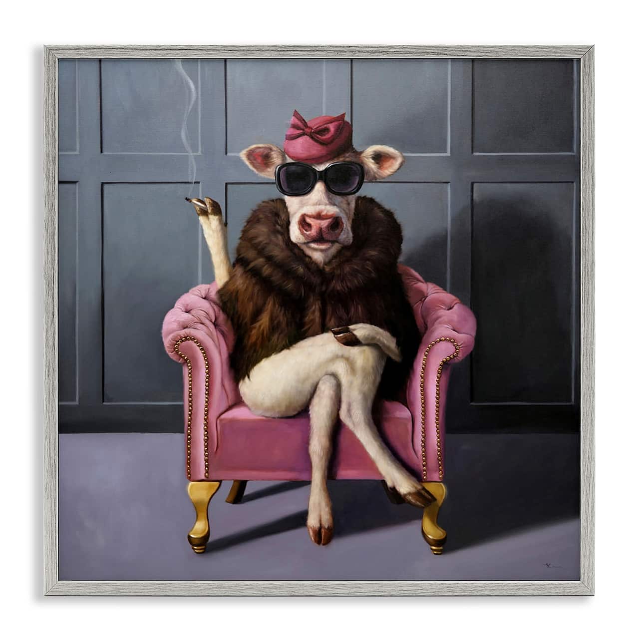 Stupell Industries Trendy Pink Glam Cow Framed Giclee Art